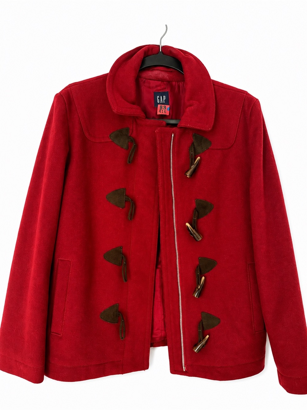 Gap Red Wool Toggle Closure Coat Pocket Jacket Women’s Peacoat Duffle Y2K Size M